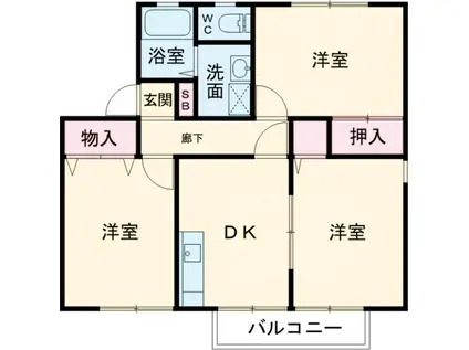 エスポワールカモシダ A棟(3DK/1階)の間取り写真