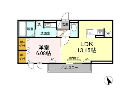 グランディール緑丘(1LDK/2階)の間取り写真