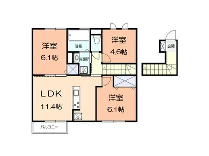 東海道本線 平塚駅 バス乗車時間：6分 八幡バス停で下車 徒歩3分 2階建 築5年(3LDK/2階)の間取り写真