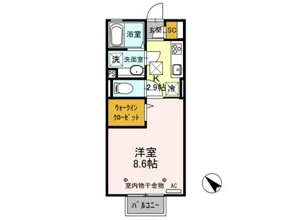 D-ROOM思川アジュール C(1K/1階)の間取り写真