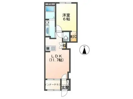 阿見フラッツ(1LDK/1階)の間取り写真