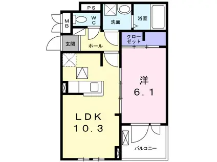 パルテール・キャトル(1LDK/1階)の間取り写真