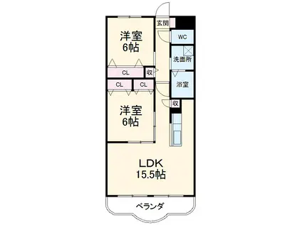 サニーフラット(2LDK/1階)の間取り写真