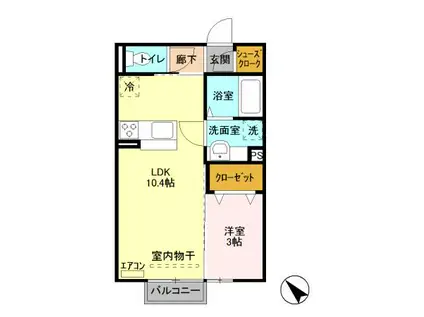 カステロ城南(1LDK/2階)の間取り写真