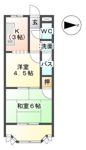 シャンブルクレールUⅠ(2K/2階)の間取り写真