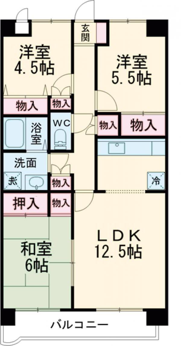 京王電鉄相模原線 京王多摩センター駅 徒歩9分 6階建 築32年(3LDK/6階)の間取り写真