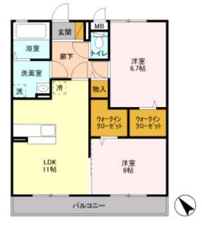 ソレイユ1(2LDK/2階)の間取り写真