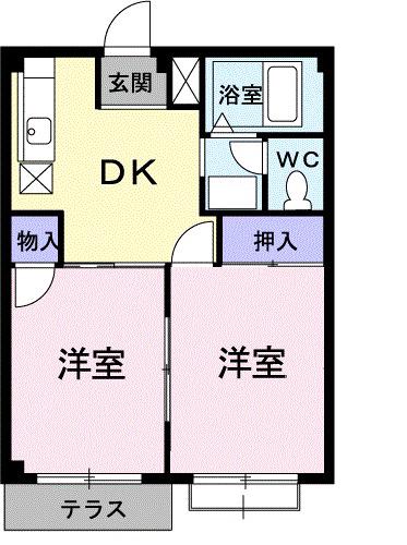 エルディム根岸Ⅱ(2DK/1階)の間取り写真