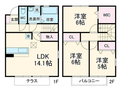 ウィスタリア　Ｆ(3LDK)の間取り写真