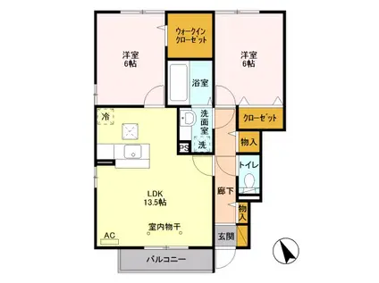 ボヌール シャトーB(2LDK/1階)の間取り写真