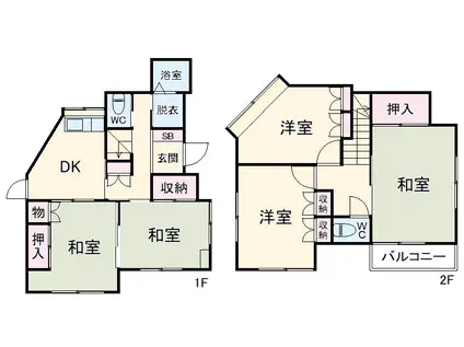 東北本線 古河駅 バス乗車時間：34分 尾崎十字路バス停で下車 徒歩14分 2階建 築36年(5DK)の間取り写真