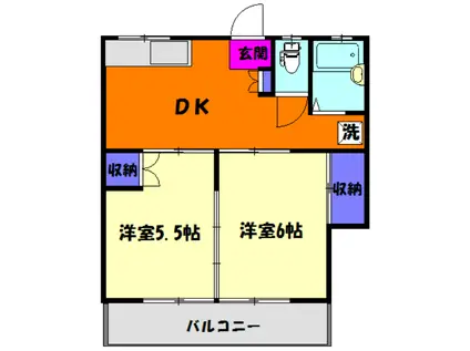 ヴィラガーデン(2DK/2階)の間取り写真