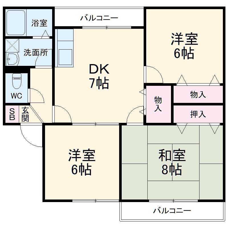 エステートピア豊中北B棟(3DK/1階)の間取り写真