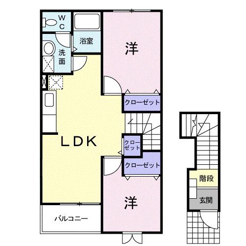ドリームハウスⅢ番館(2LDK/2階)の間取り写真