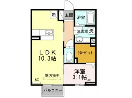 D-ROOMやまは A(1LDK/2階)の間取り写真