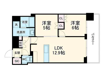 BRILLIATOWER西新(2LDK/21階)の間取り写真