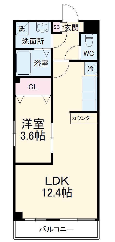 シンシア三番館(1LDK/4階)の間取り写真