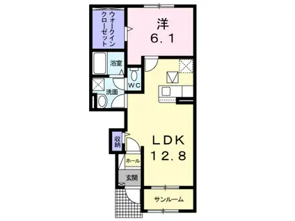 グランパレス カシマ Ⅱ(1LDK/1階)の間取り写真