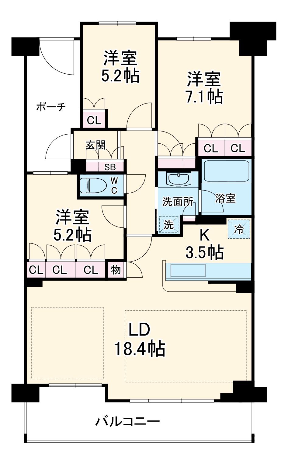セントラルコート船橋習志野台(3LDK/5階)の間取り写真
