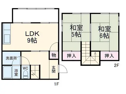 京浜急行電鉄本線 逸見駅 徒歩7分 2階建 築46年(2LDK)の間取り写真