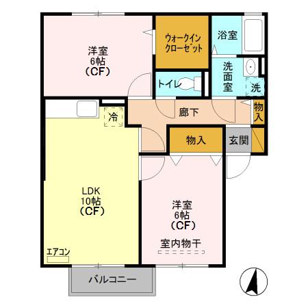 グリーンコート弐番館(2LDK/2階)の間取り写真