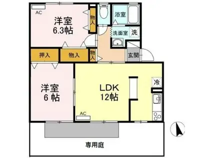 シャンテラヴィ八幡 N棟(2LDK/1階)の間取り写真