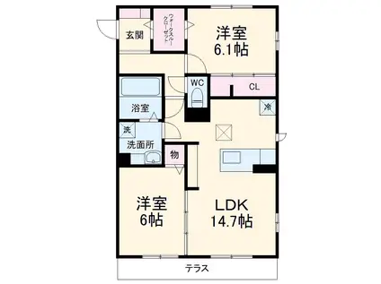 ヴィラージュたまプラーザ 欅(2LDK/1階)の間取り写真