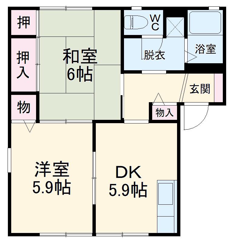 はまなすの家B(2DK/2階)の間取り写真
