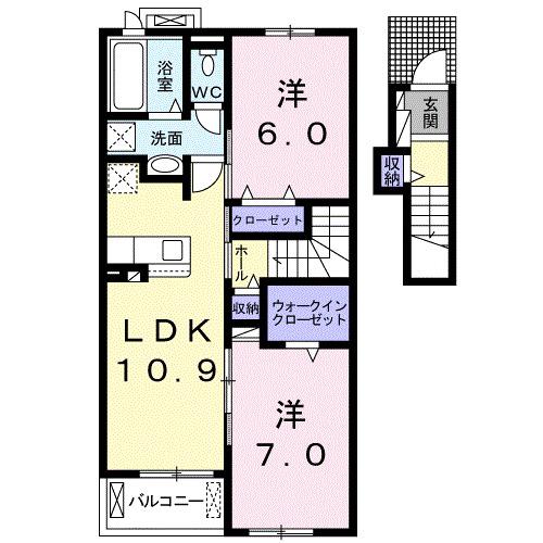 プラーンドルⅥ(2LDK/2階)の間取り写真