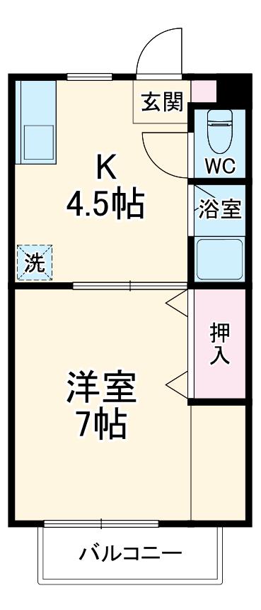 青木ヒルズα-3(1K/2階)の間取り写真