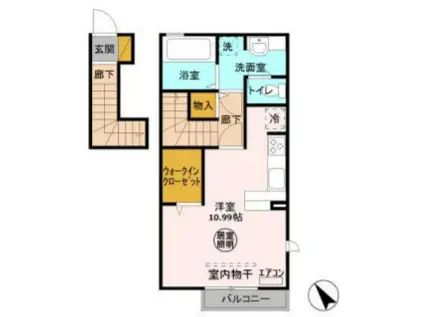 フォルテューヌC棟(1K/2階)の間取り写真