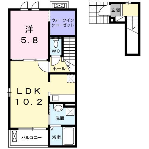 プリマベーラK Ⅱ番館(1LDK/2階)の間取り写真