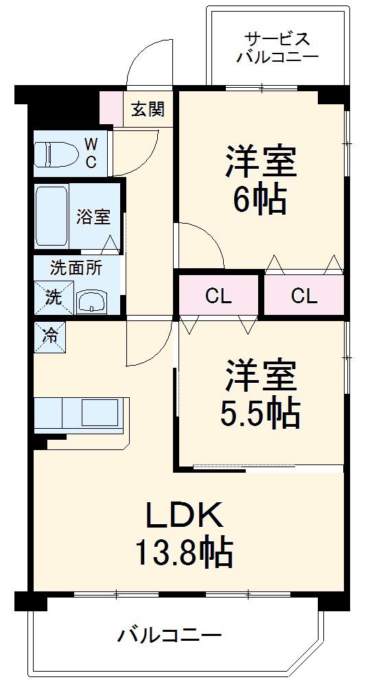 HANALEI(2LDK/2階)の間取り写真