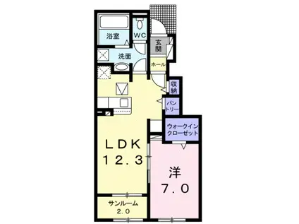 ヴァン ヴェール2(1LDK/1階)の間取り写真