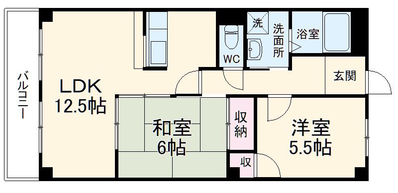 ビューネ桜井(2LDK/3階)の間取り写真