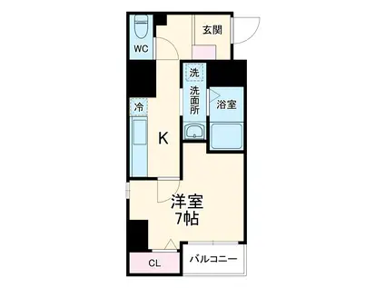 Yフラット-貝塚(1K/6階)の間取り写真