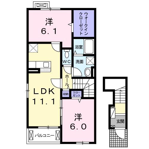 モデルノ(2LDK/2階)の間取り写真