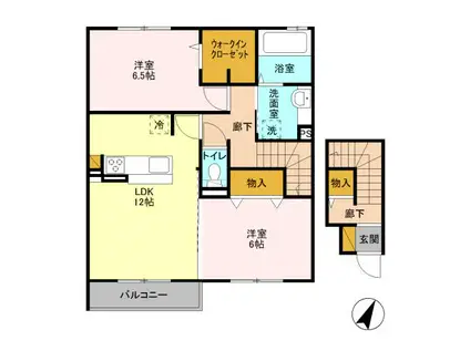 オルテンシアⅠ(2LDK/2階)の間取り写真