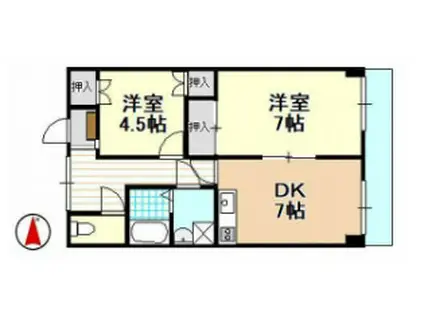 アーバンシティ上浅田(2DK/2階)の間取り写真