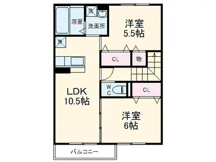 アビタシオンプリュネⅡ(2LDK/2階)の間取り写真