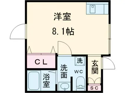アウレリア国立(ワンルーム/1階)の間取り写真