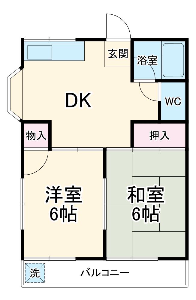 メゾンわかば(2DK/2階)の間取り写真