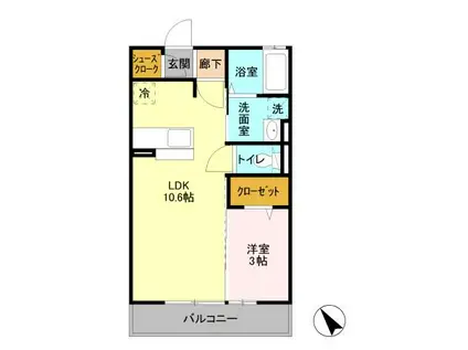 シンシア千波C(1LDK/2階)の間取り写真