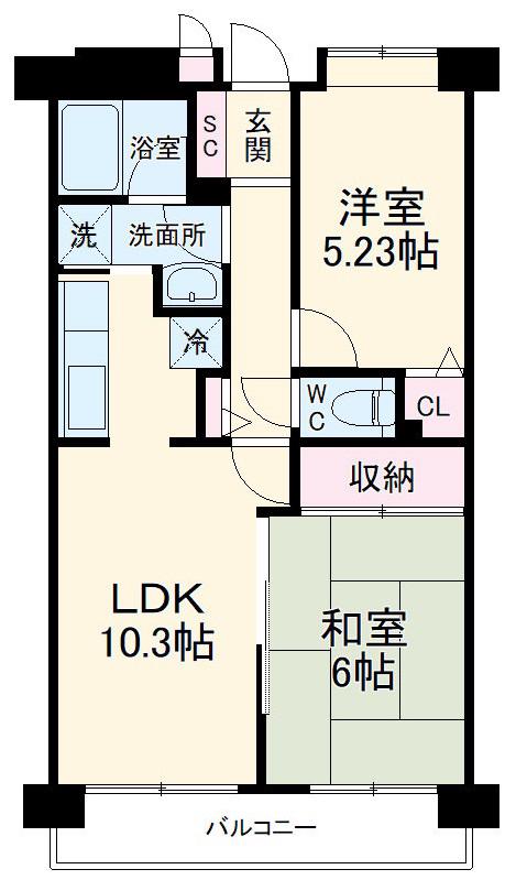 ミレニアム北浦和 B棟(2LDK/3階)の間取り写真