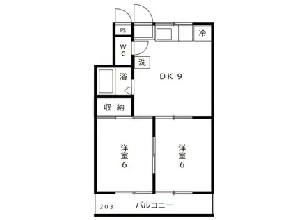 ライディングパレス(2DK/2階)の間取り写真