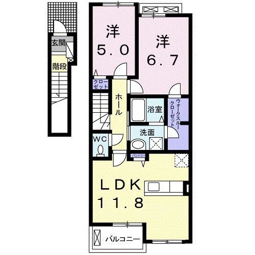 ALLOGGIO INABA(2LDK/2階)の間取り写真
