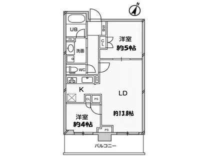 ドゥーエ大宮(2LDK/11階)の間取り写真
