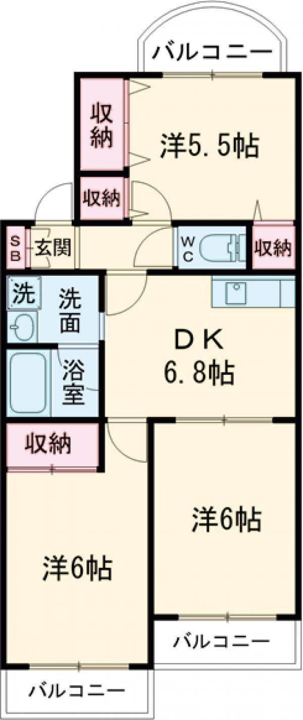 サンキャッスル2(3DK/2階)の間取り写真