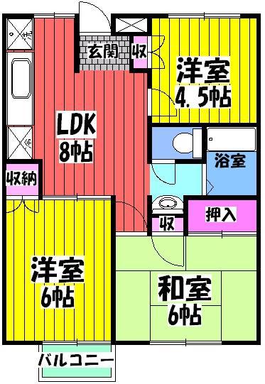 グリーンハイツ府中(3DK/2階)の間取り写真