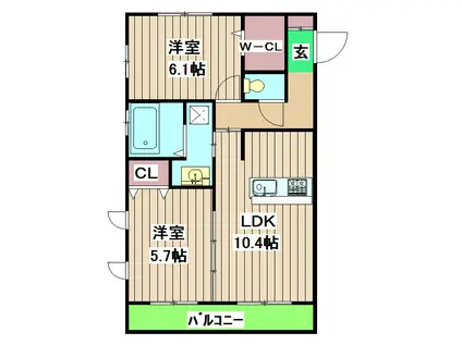 アドミラブール A棟(2LDK/1階)の間取り写真